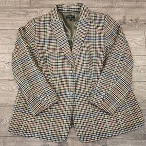 Talbots Women's Classic Shetland Blazer Lively Plaid Size 18W Sand Dollar Multi